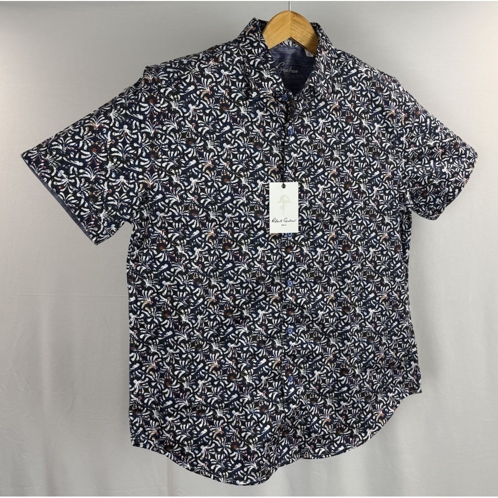 Robert Graham Button-Up Shirt Mens Small Colorful Vibrant Floral Blue Flip Cuff